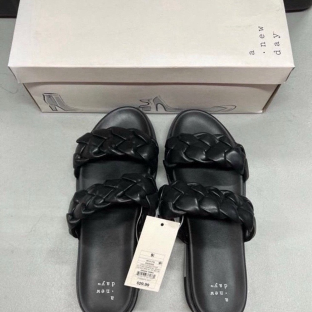 A New Day Black Braided Slide Sandals - Picture 3 of 4